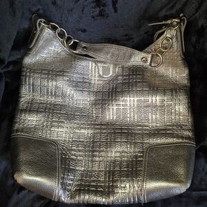 Burberry Prorsum Gold Textured/Embossed Plaid Shoulder Bag with Chain Detail
